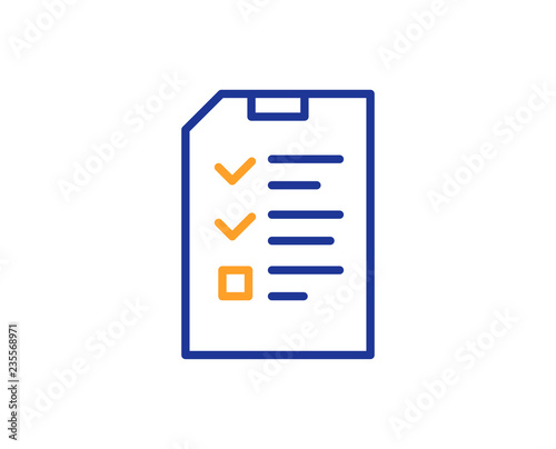 Checklist Document line icon. Information File sign. Paper page concept symbol. Colorful outline concept. Blue and orange thin line color icon. Interview Vector © blankstock