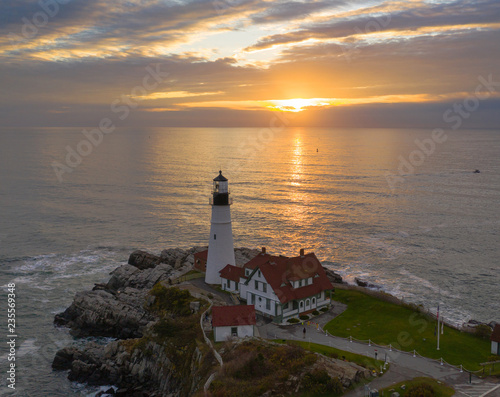 Aerial view Portland Head Lighthouse tower State of Maine © Christopher Boswell