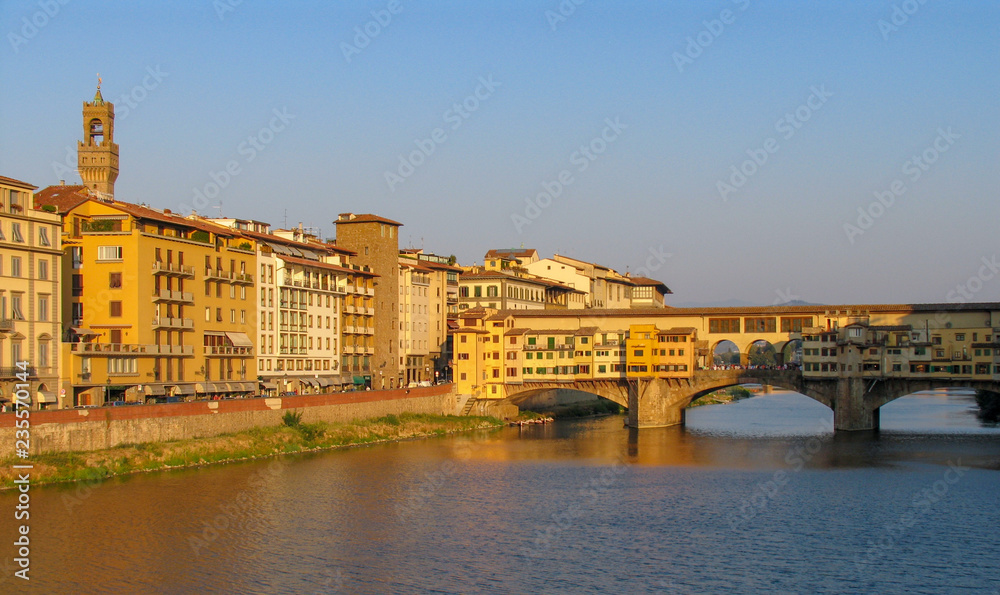 Florence neighborhood near the Ponte Vecchio over the Arno River in Italy