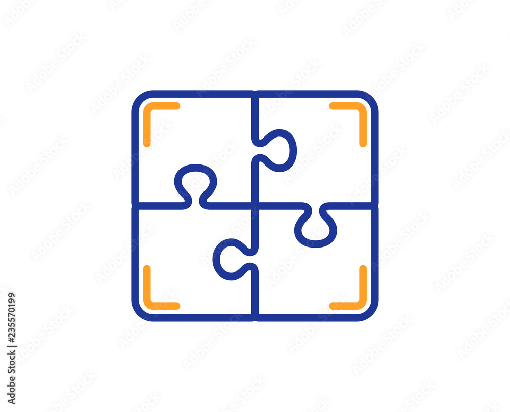 Puzzle line icon. Engineering strategy sign. Colorful outline concept. Blue and orange thin line color Puzzle icon. Vector