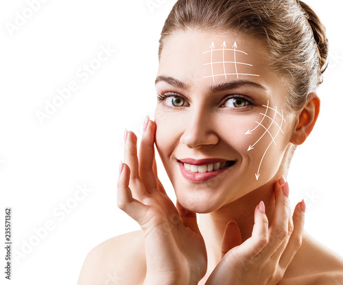 Graphic lines showing facial lifting effect on skin. photo