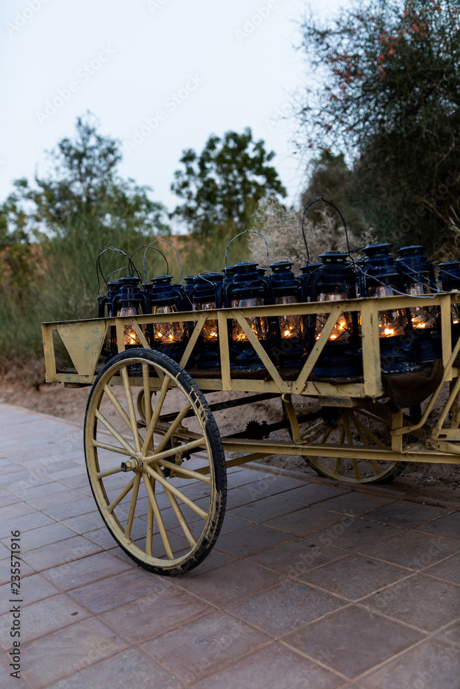 Old cart with lanterns 