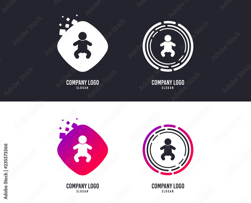 Logotype concept. Baby infant sign icon. Toddler boy in pajamas or crawlers body symbol. Child WC toilet. Logo design. Colorful buttons with icons. Vector