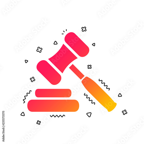 Auction hammer icon. Law judge gavel symbol. Colorful geometric shapes. Gradient auction icon design.  Vector