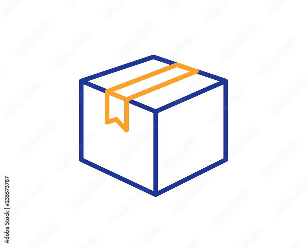 Shipping box line icon. Logistics delivery sign. Parcels tracking symbol. Colorful outline concept. Blue and orange thin line color icon. Parcel Vector Shipping box line icon. Logistics delivery sign. Parcels tracking symbol. Colorful outline concept. Blue and orange thin line color icon. Parcel Vector
