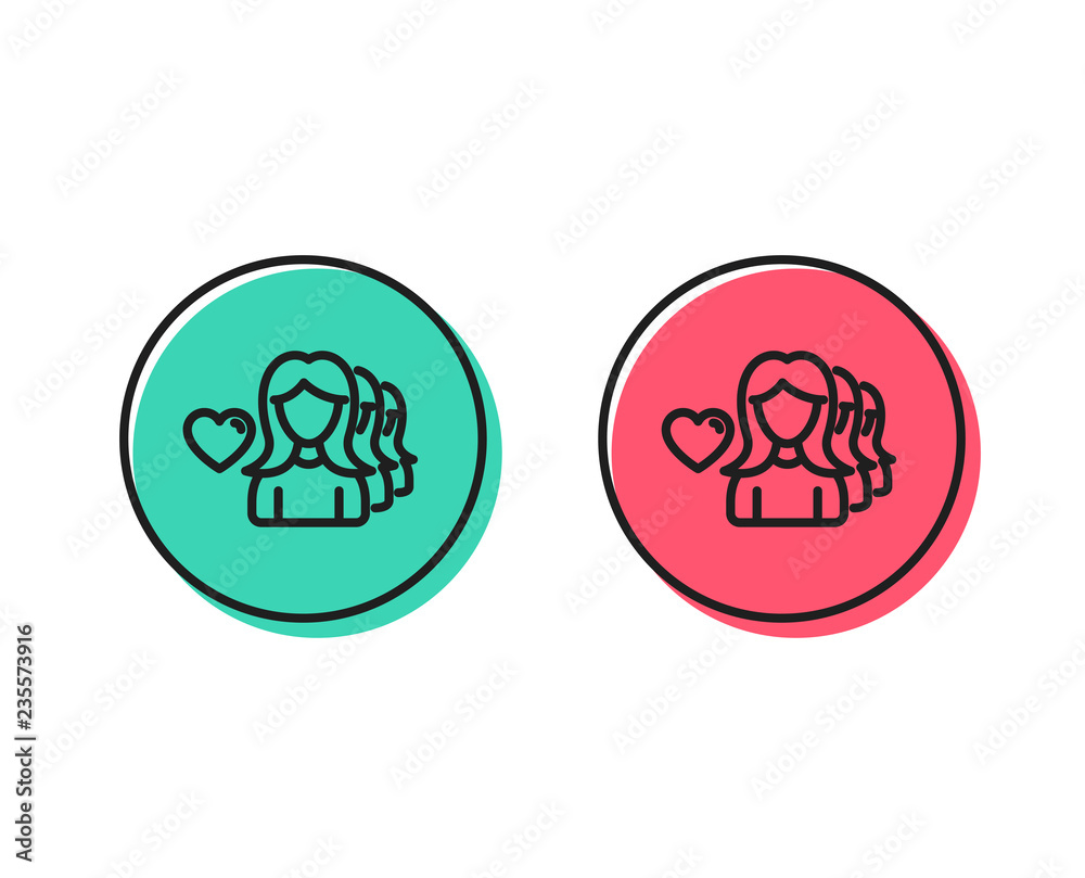 Couple Love line icon. Group of Women sign. Valentines day symbol. Positive and negative circle buttons concept. Good or bad symbols. Woman love Vector