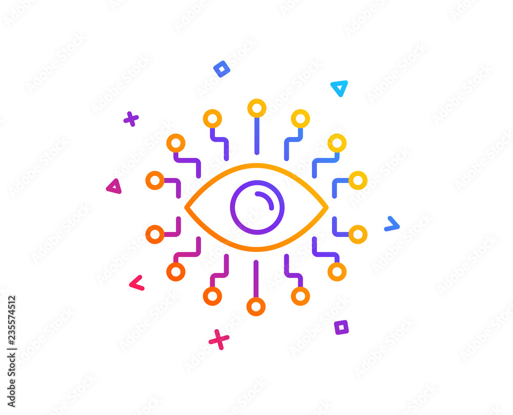 Artificial intelligence line icon. All-seeing eye sign. Gradient line button. Artificial intelligence icon design. Colorful geometric shapes. Vector