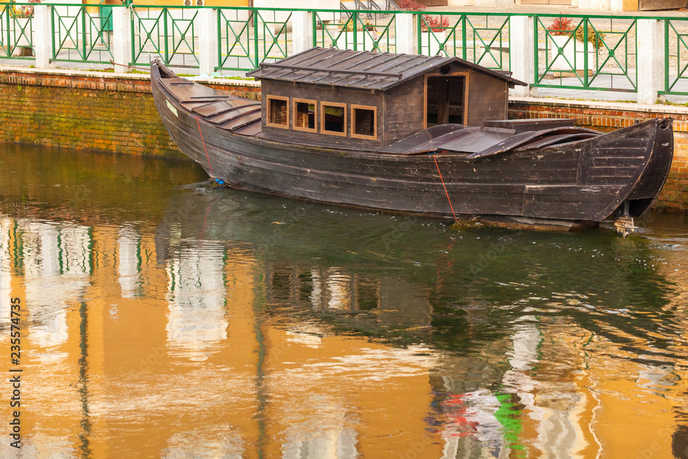 ancient house boat in the canal Milan ancient house boat in the canal Milan