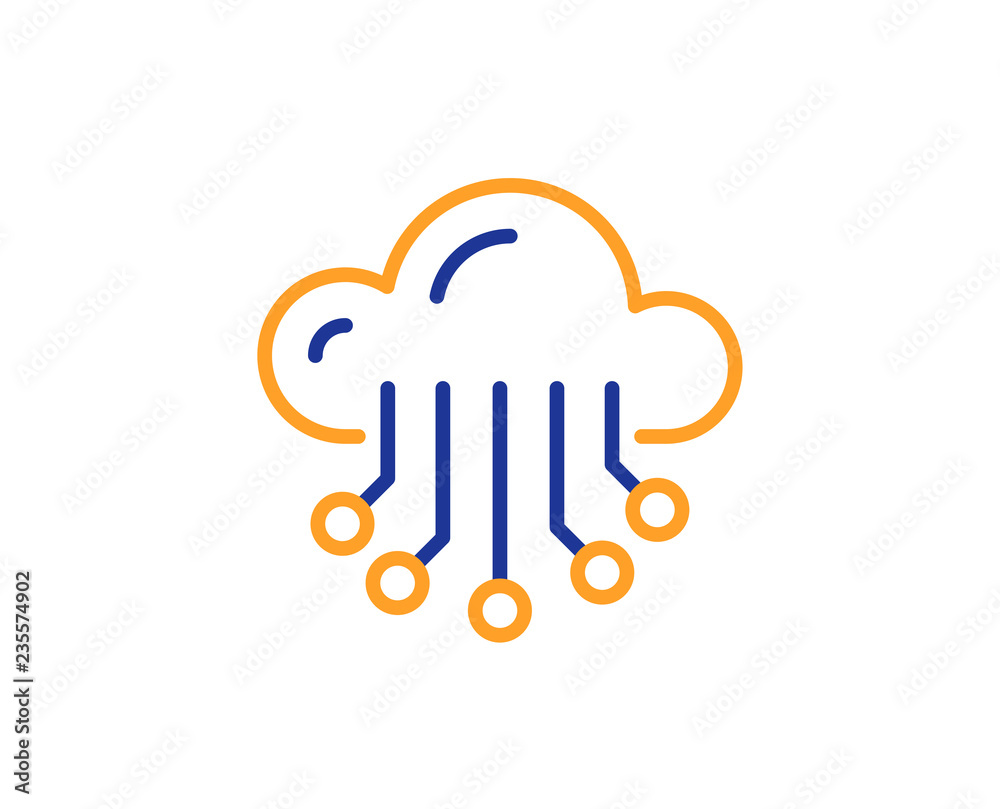 Cloud storage service line icon. Big data sign. Colorful outline concept. Blue and orange thin line color Cloud storage icon. Vector Cloud storage service line icon. Big data sign. Colorful outline concept. Blue and orange thin line color Cloud storage icon. Vector