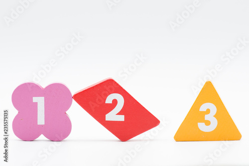 Wooden numbers 1 -3 on white background