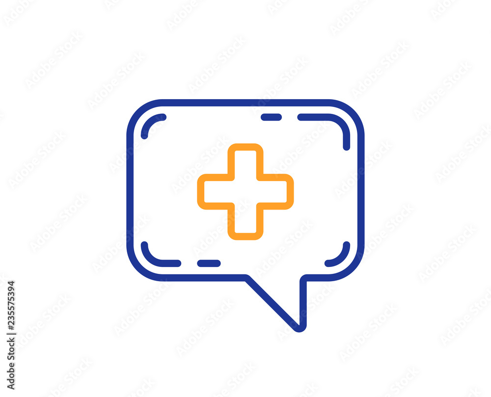 Medicine chat line icon. Medical help sign. Colorful outline concept. Blue and orange thin line color Medical chat icon. Vector Medicine chat line icon. Medical help sign. Colorful outline concept. Blue and orange thin line color Medical chat icon. Vector