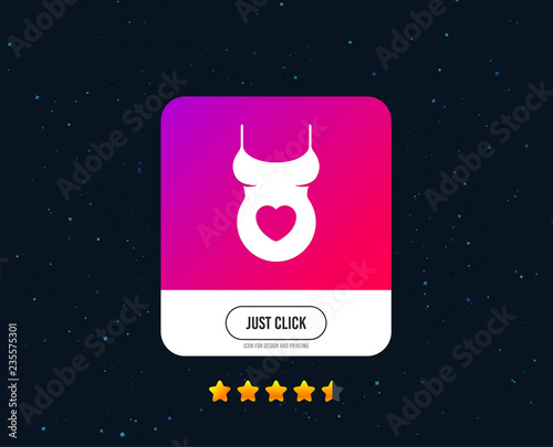 Pregnant woman shirt sign icon. Maternity with heart symbol Web or internet icon design. Rating stars. Just click button. Vector