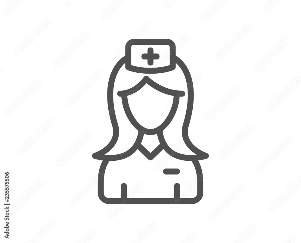 Hospital nurse line icon. Medical help assistant sign. Quality design flat app element. Editable stroke Hospital nurse icon. Vector Hospital nurse line icon. Medical help assistant sign. Quality design flat app element. Editable stroke Hospital nurse icon. Vector