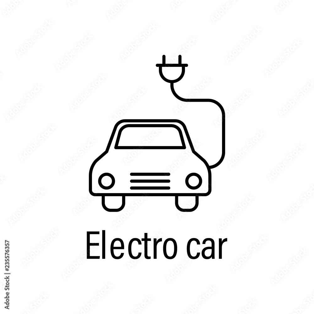 electro car outline icon with name