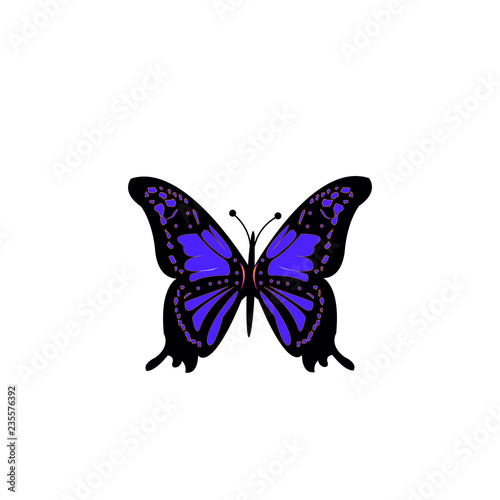 Beautiful blue watercolor abstract translucent butterfly on the white background. Wings look like wet watercolor splashing.