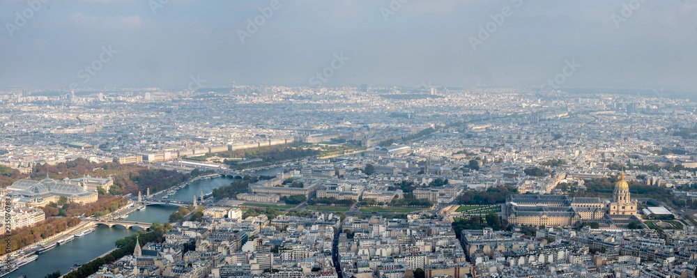 Panoramic View of East Downtown Paris With a View of the Siene River