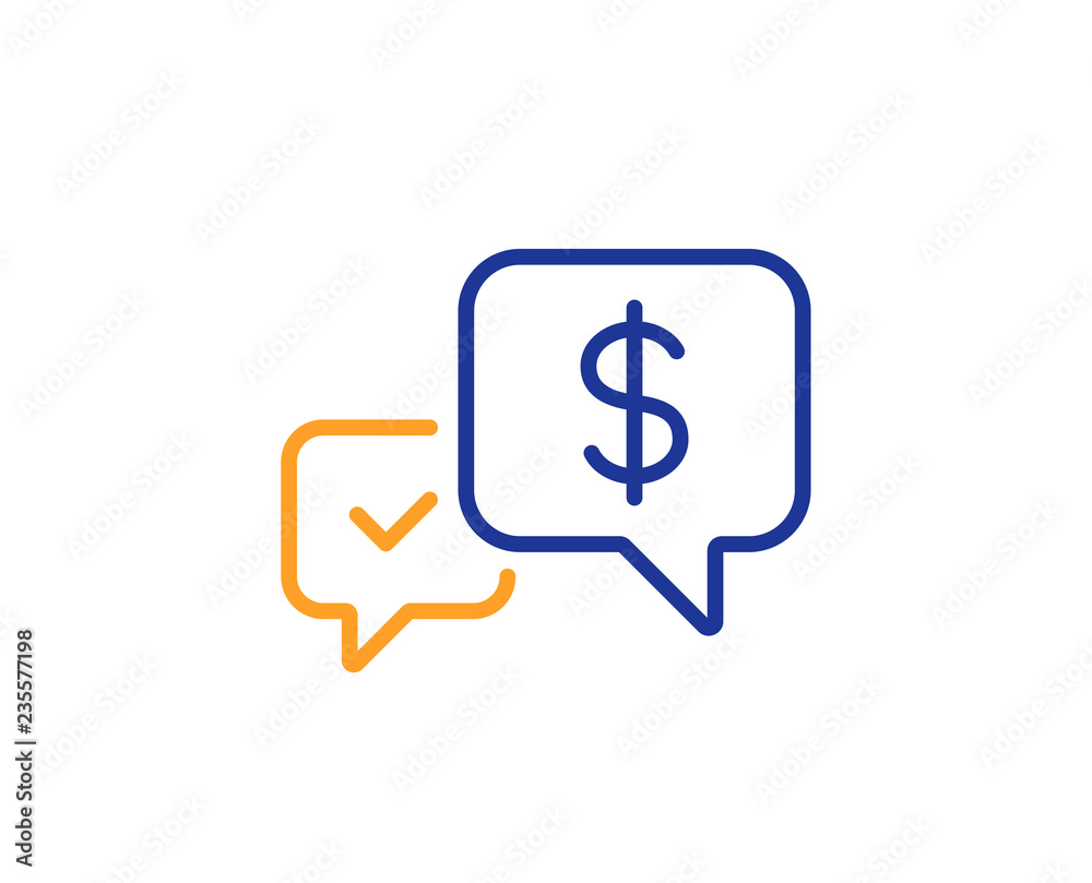 Payment receive line icon. Dollar exchange sign. Finance symbol. Colorful outline concept. Blue and orange thin line color icon. Payment received Vector Payment receive line icon. Dollar exchange sign. Finance symbol. Colorful outline concept. Blue and orange thin line color icon. Payment received Vector