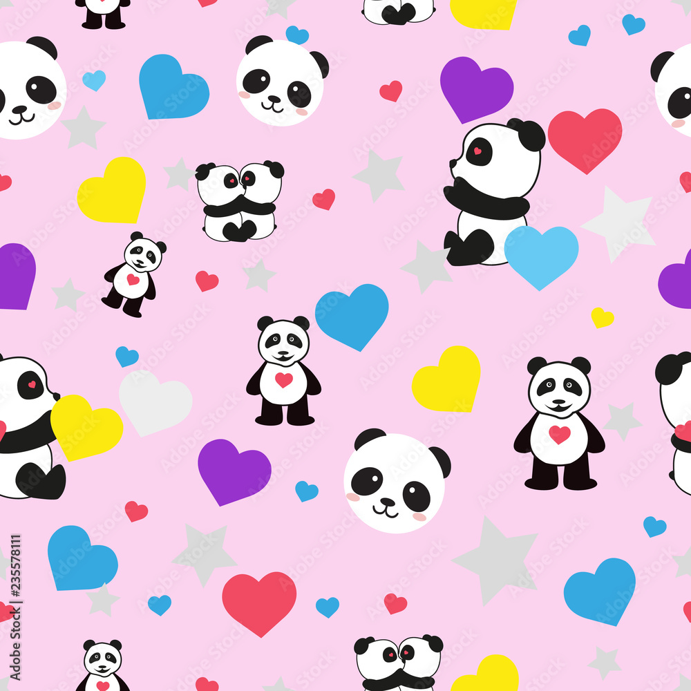 Fototapeta premium beautiful pandas seamless pattern on a pink background