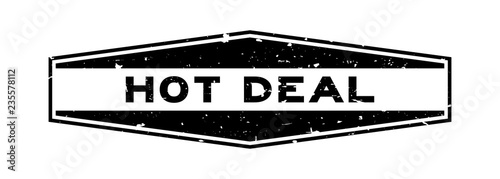 Grunge black hot deal word hexagon rubber seal stamp on white background