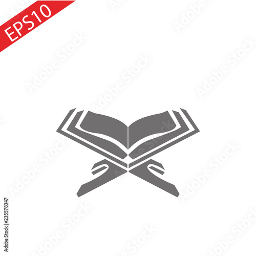 Open quran book glyph icon. Islamic religion. Koran. Silhouette symbol. Negative space. Vector isolated illustration