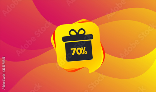 70% sale gift box tag sign icon. Discount symbol. Special offer label. Wave background. Abstract shopping banner. Template for design. Vector