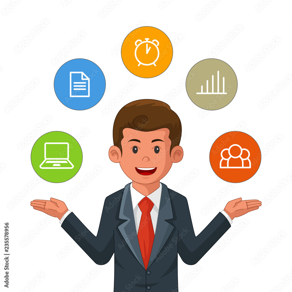 Businessman Working on Many Tasks Illustrations Businessman Working on Many Tasks Illustrations