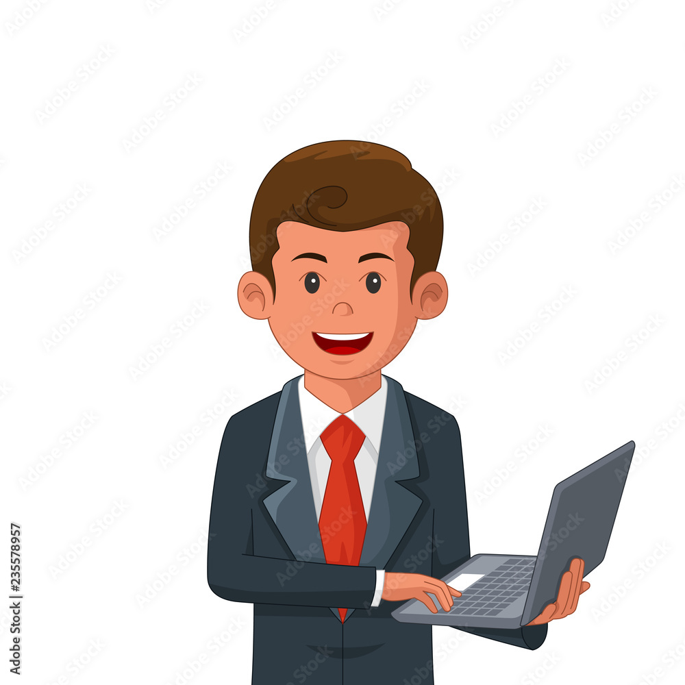 Businessman Holding a Laptop Illustration Businessman Holding a Laptop Illustration
