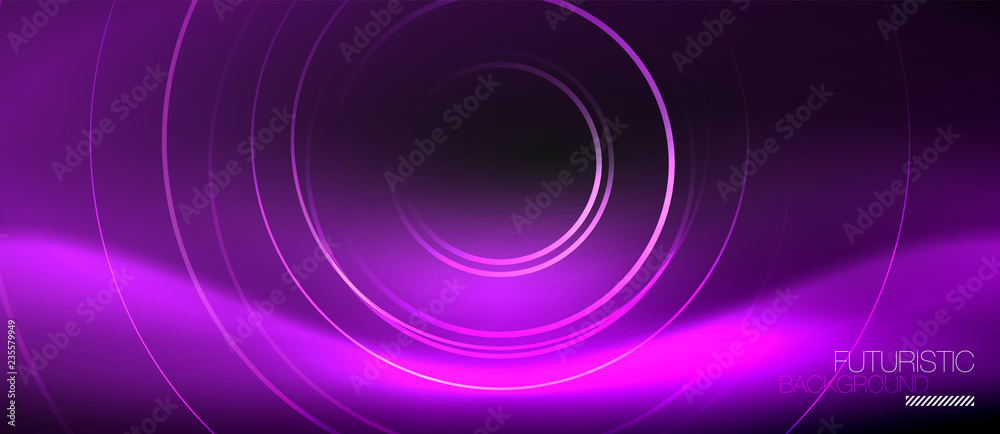 Dark abstract background with glowing neon circles Dark abstract background with glowing neon circles
