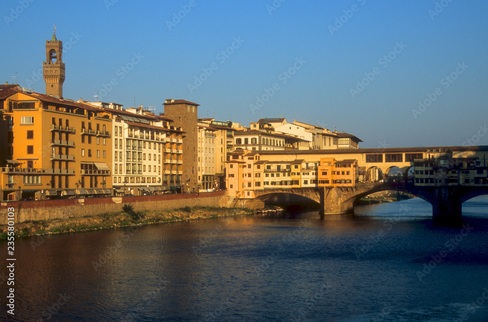 Sunset on the City of Florence and the Ponte Vecchio Bridge, Italy