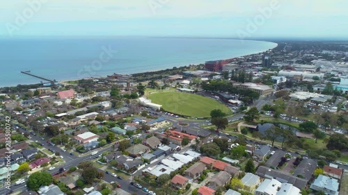 Slow aerial descend over sleeping quarters in Frankston, Australia