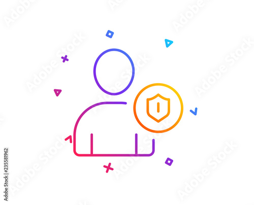 User Protection line icon. Profile Avatar with shield sign. Person silhouette symbol. Gradient line button. Security icon design. Colorful geometric shapes. Vector