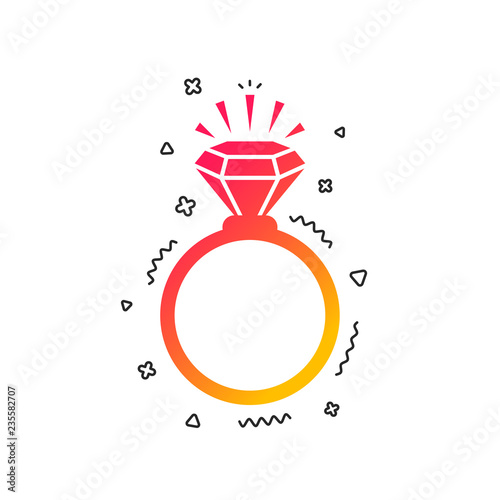 Ring sign icon. Jewelry with shine diamond symbol. Wedding or engagement day symbol. Colorful geometric shapes. Gradient ring icon design.  Vector