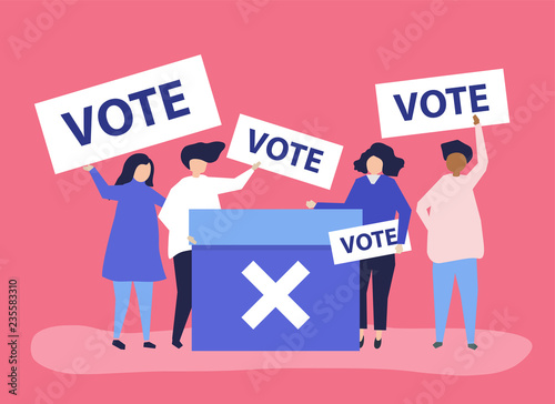 Character illustration of people with vote icons