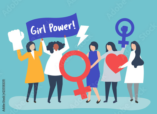 Feminists supporting gender equality with a peaceful rally