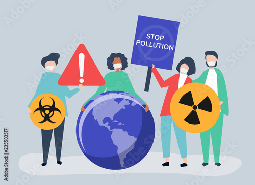 Crowd of protesters rallying in support to decreasing pollution