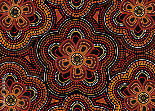Aboriginal dot art vector seamless flower pattern background.