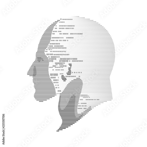 concept of technology advancement, digital Face Scanning, human face combined with binary code