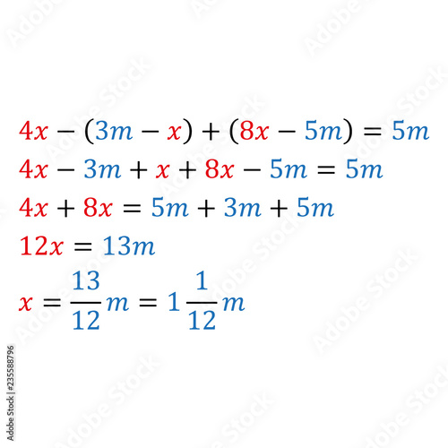 Algebraic parametric equation with one variable. Positive and negative numbers are simple fractions and mixed fractions
