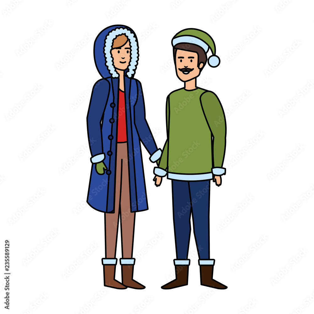 young couple with winter clothes young couple with winter clothes