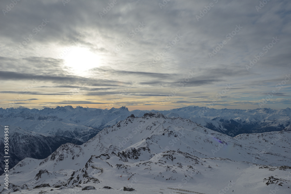 panoramic view  of winter mountains