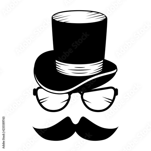 top hat with mustache and glasses hipster accessories