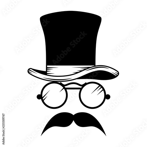 top hat with mustache and glasses hipster accessories