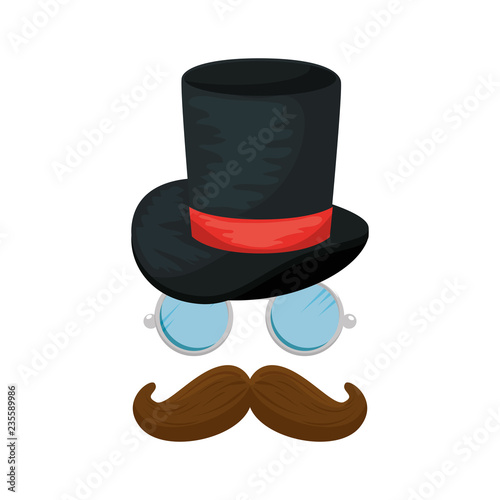 top hat with mustache and glasses hipster accessories