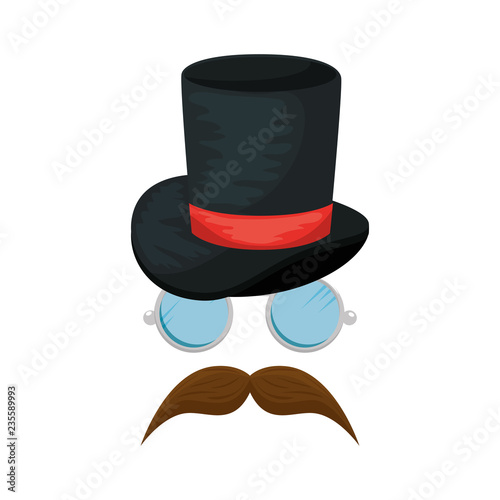 top hat with mustache and glasses hipster accessories