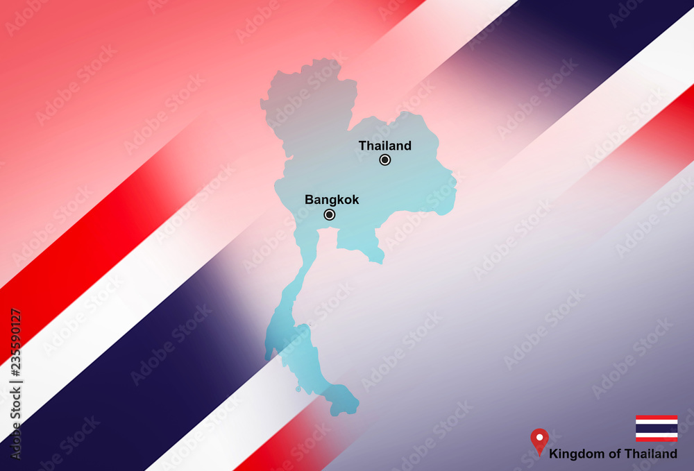 Thailand map and Bangkok with location map pin and Thailand flag on map