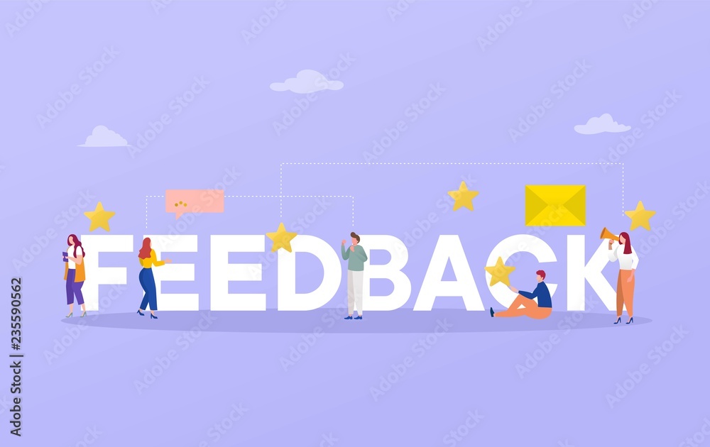 Feedback word rating vector illustration concept, people give review rating  and feedback with smartphone , can use for, landing page, template, ui,  web, mobile app, poster, banner, flyer, background Stock Vector |