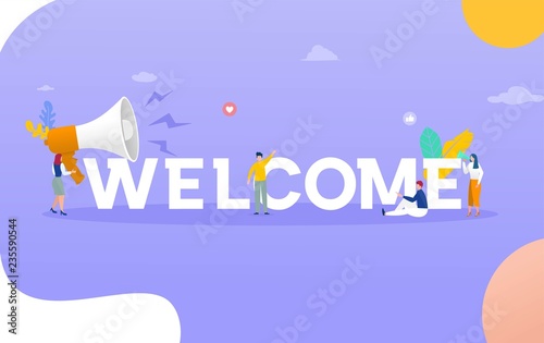 Welcome word with megaphone vector illustration concept, can use for, landing page, template, ui, web, mobile app, poster, banner, flyer