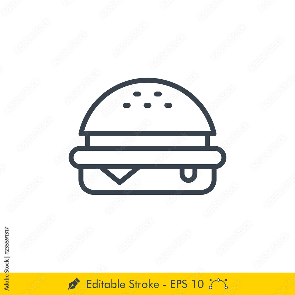 Burger Icon / Vector - In Line / Stroke Design Burger Icon / Vector - In Line / Stroke Design