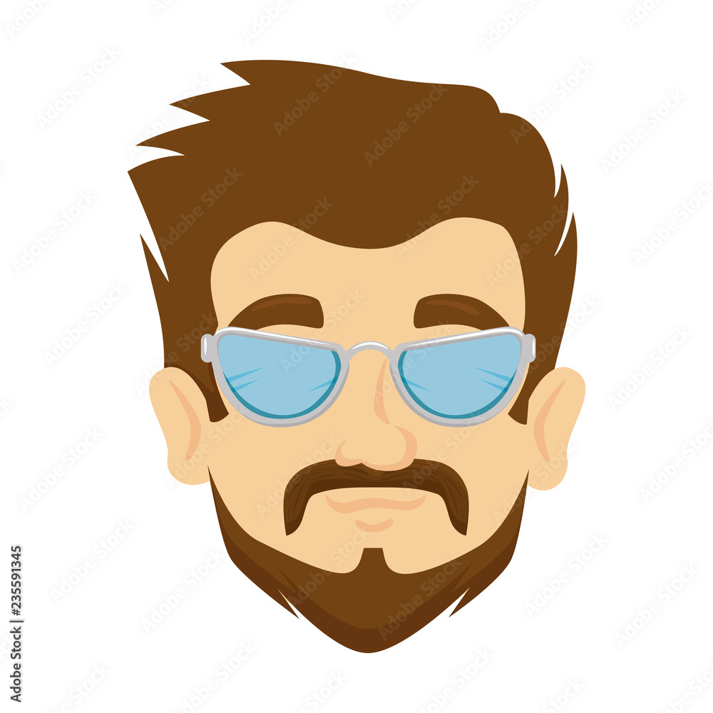 head man hipster with mustache and glasses