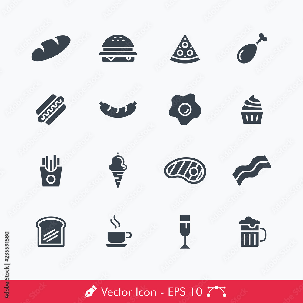 Food and Drink Related Icons / Vectors | Contains Such bread, burger, pizza, chicken, hot dog, sausage, egg, cupcake, french fries, ice cream, steak, bacon, toast, beer, coffee, tea, wine Food and Drink Related Icons / Vectors | Contains Such bread, burger, pizza, chicken, hot dog, sausage, egg, cupcake, french fries, ice cream, steak, bacon, toast, beer, coffee, tea, wine